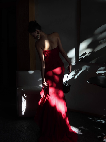 Stunning Burgundy Mermaid Spaghetti Strap Layered Chiffon Prom Dress Party Dress Date Dresses HZ1023